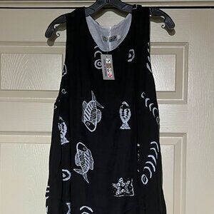 Womens  sleeveless layered sundress black/white abstract design one size